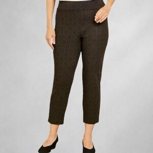 Soft Surroundings Jacquard Knit Pants MP/L  Black Brown Damask Pull-On Stretch